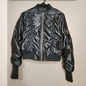 Rue 21 Jacket Women's Small Gray‎ Bomber Coat Y2K Full Zip